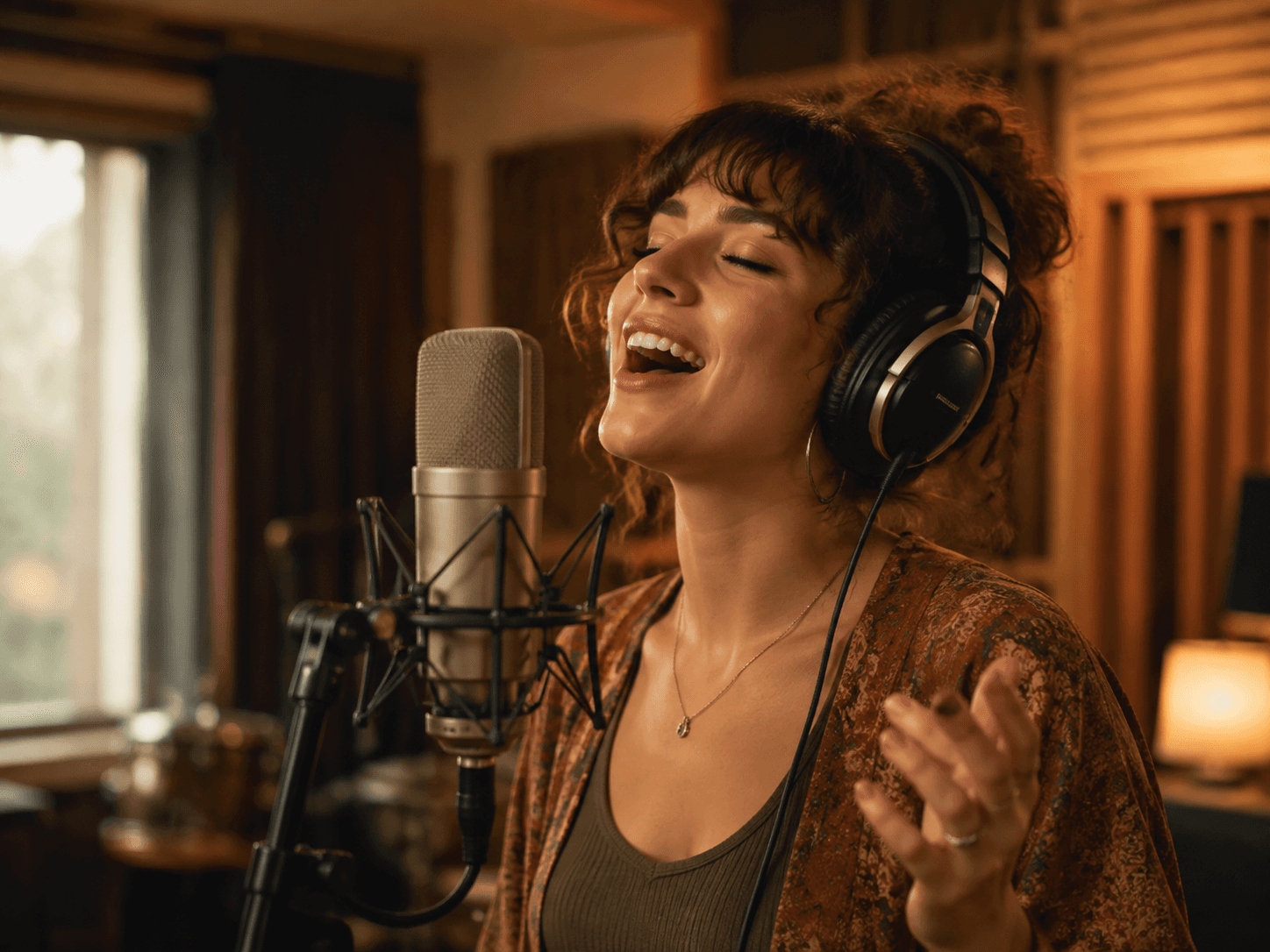 Studio microphone and headphones