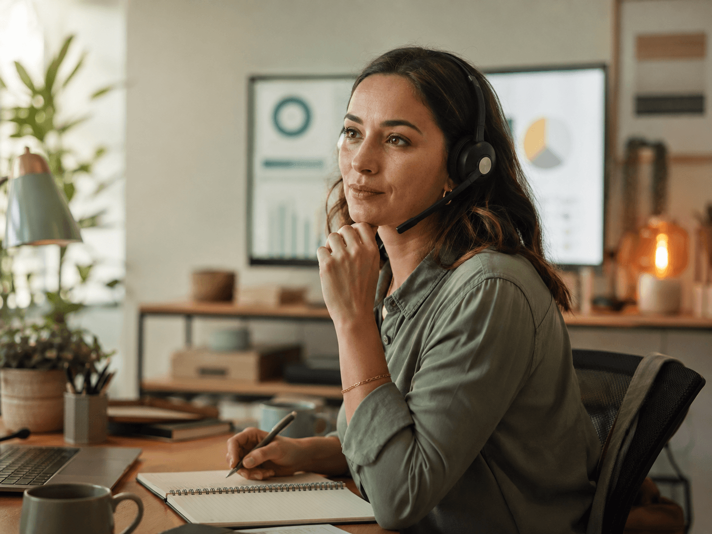 Support specialist wearing a headset